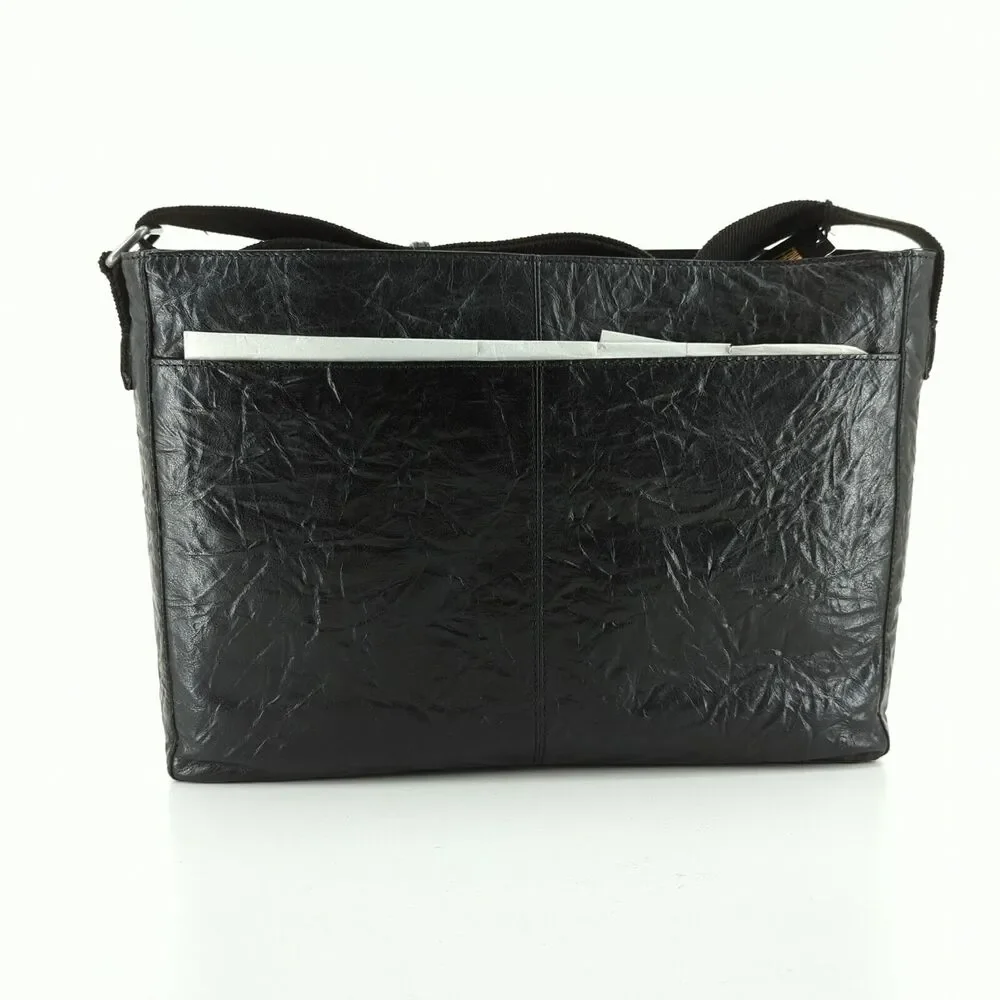 FRYE Black Crinkle Leather Large Crossbody Messenger Bag School DB0525 NEW